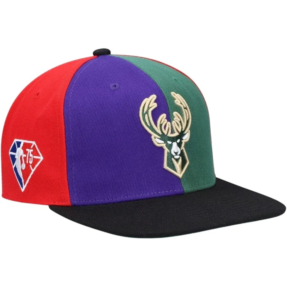 Mitchell & Ness Milwaukee Bucks NBA Pinwheel Stripe Adjustable Snapback Hat OSFM